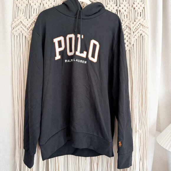 Polo Ralph Lauren Men's Black Stitched Logo Pullover Hoodie Size XL EUC - Picture 1 of 7